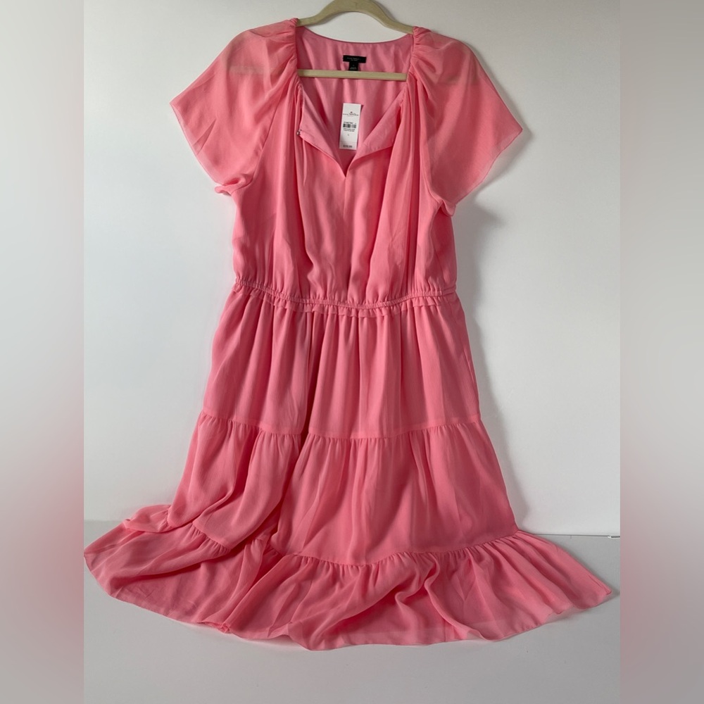 Ann Taylor Women's Candy Pink Tiered Notch Neck Dress Size Large